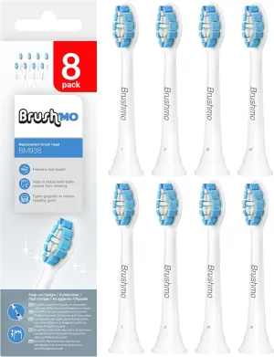Brushmo Optimal Gum Care Replacement Toothbrush Heads, Compatible with Philips Sonicare Click-on Electric Toothbrush Handles, 8 Standard Replacement Heads, Ultra Soft Dupont Bristles, BM938, White
