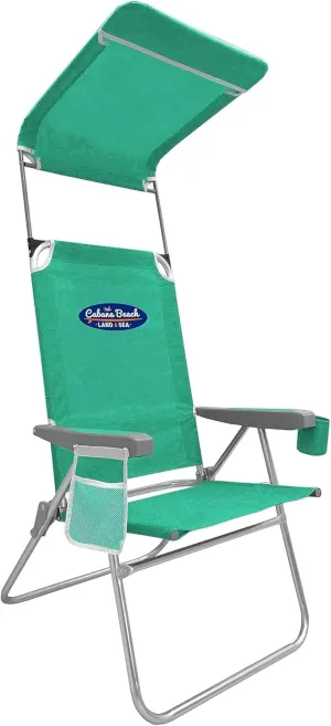 Cabana Beach Folding Beach Chair, 1 Position High Back Outdoor Camping Accessories with Canopy, Lightweight and Portable, Green