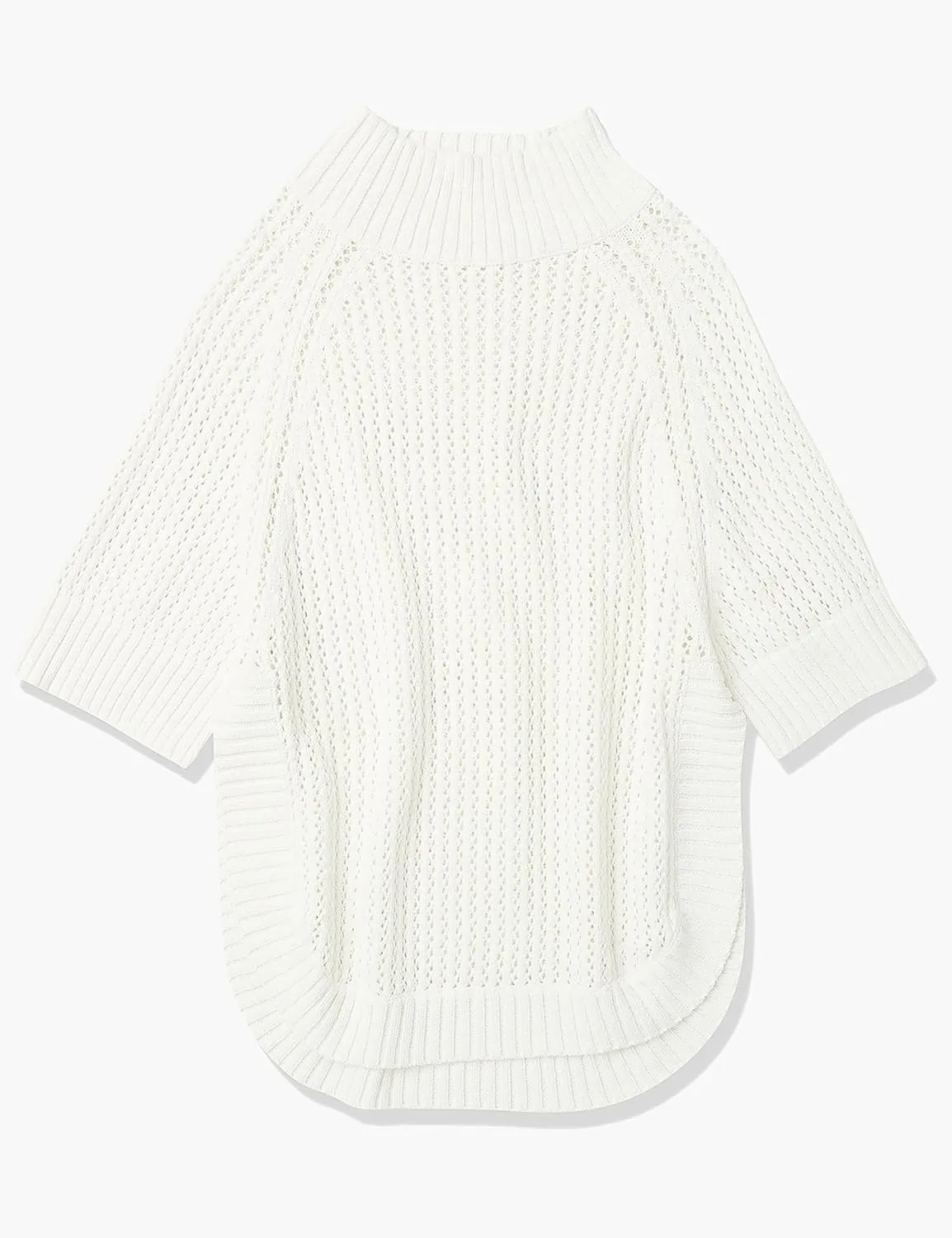 Cable Stitch Women's Rib-Collar Tunic Sweater - Loose Fit Oversized Mock Neck 3/4 Sleeve Pullover Poncho Cover-up Top