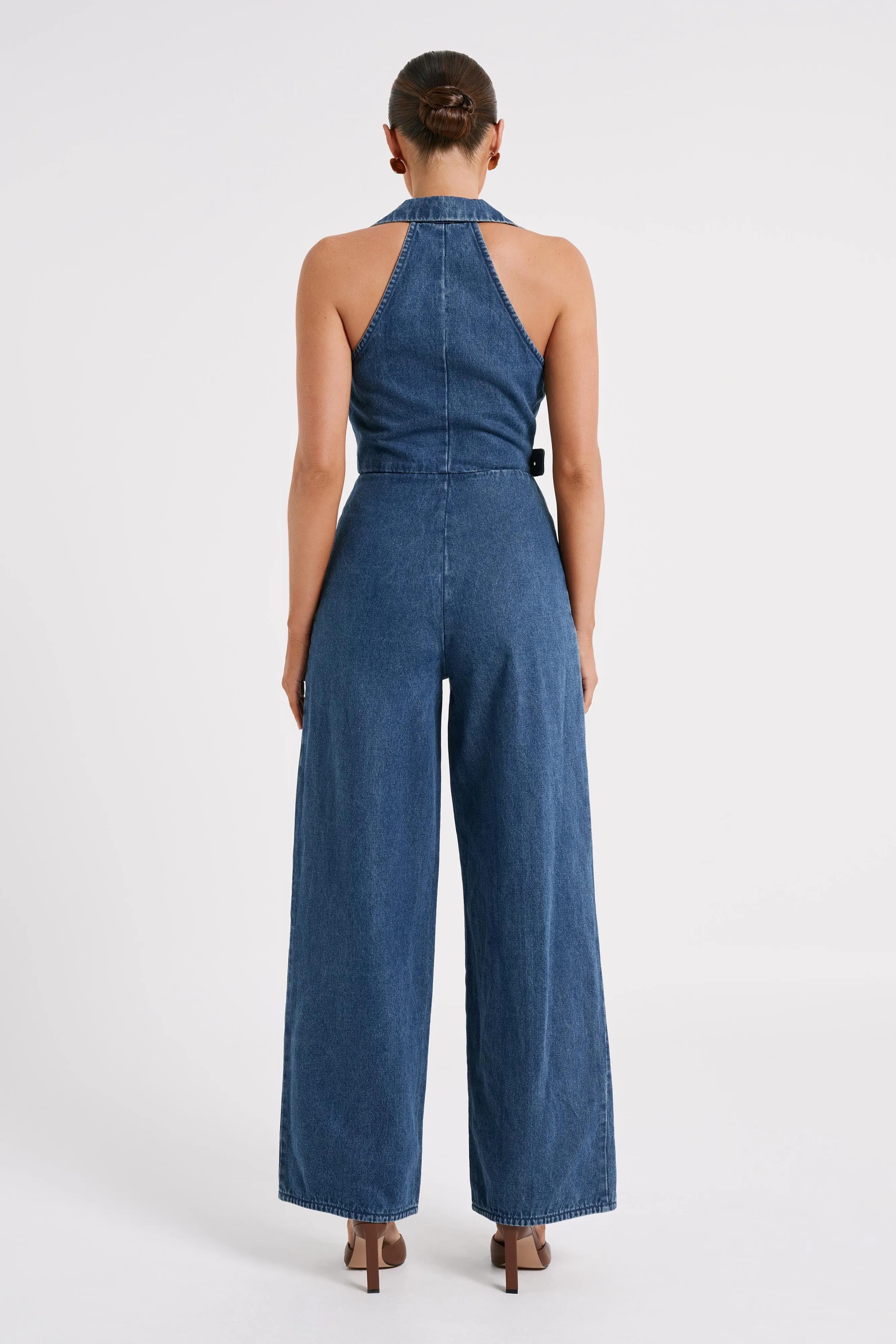 Cadie Sleeveless Denim Jumpsuit - Dark Blue