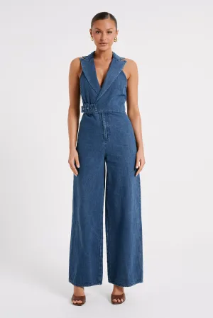 Cadie Sleeveless Denim Jumpsuit - Dark Blue