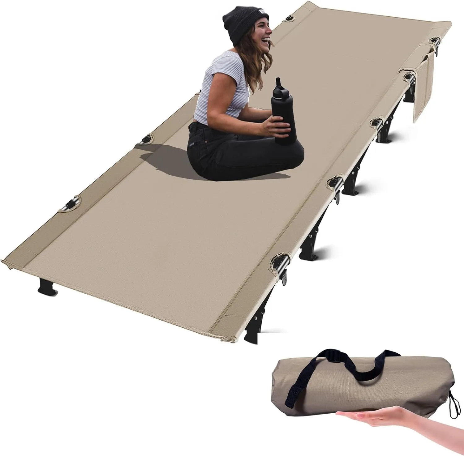 Camping Cots, Ultralight Folding Backpacking Cot, Outdoor Bed Supports 320lbs, Portable Camping Bed for Adults Lightweight cot Camping Hiking Travel Home (Beiges)