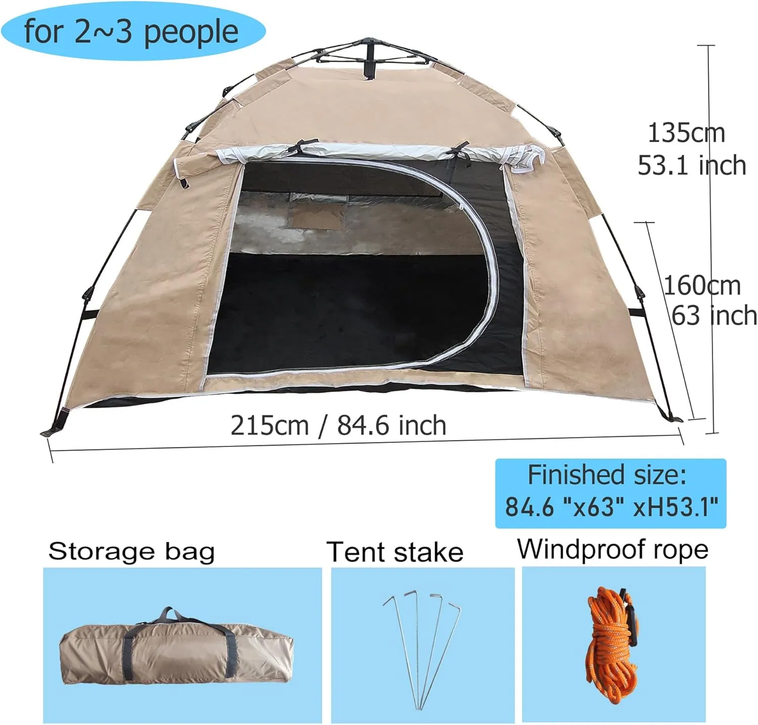 Camping Tent for 2-3 Person Lightweight Waterproof Tent, Easy Set Up Carrying Bag, Dome Tents for Camping Beach Outdoor Travel