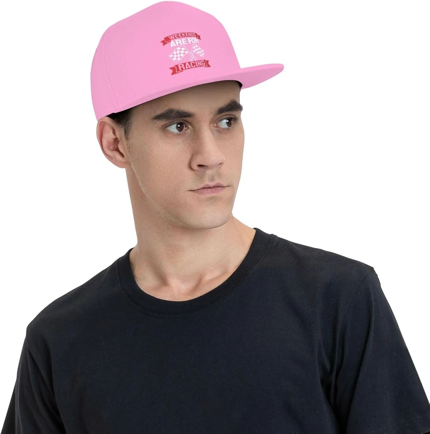 Car Race Bike Racing Racer Flat Brim Baseball Cap,Classic Snapback Hat Adjustable Trucker Hat for Men & Women,Black