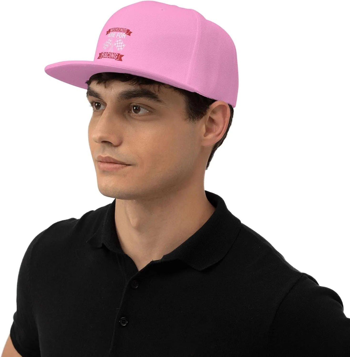 Car Race Bike Racing Racer Flat Brim Baseball Cap,Classic Snapback Hat Adjustable Trucker Hat for Men & Women,Black