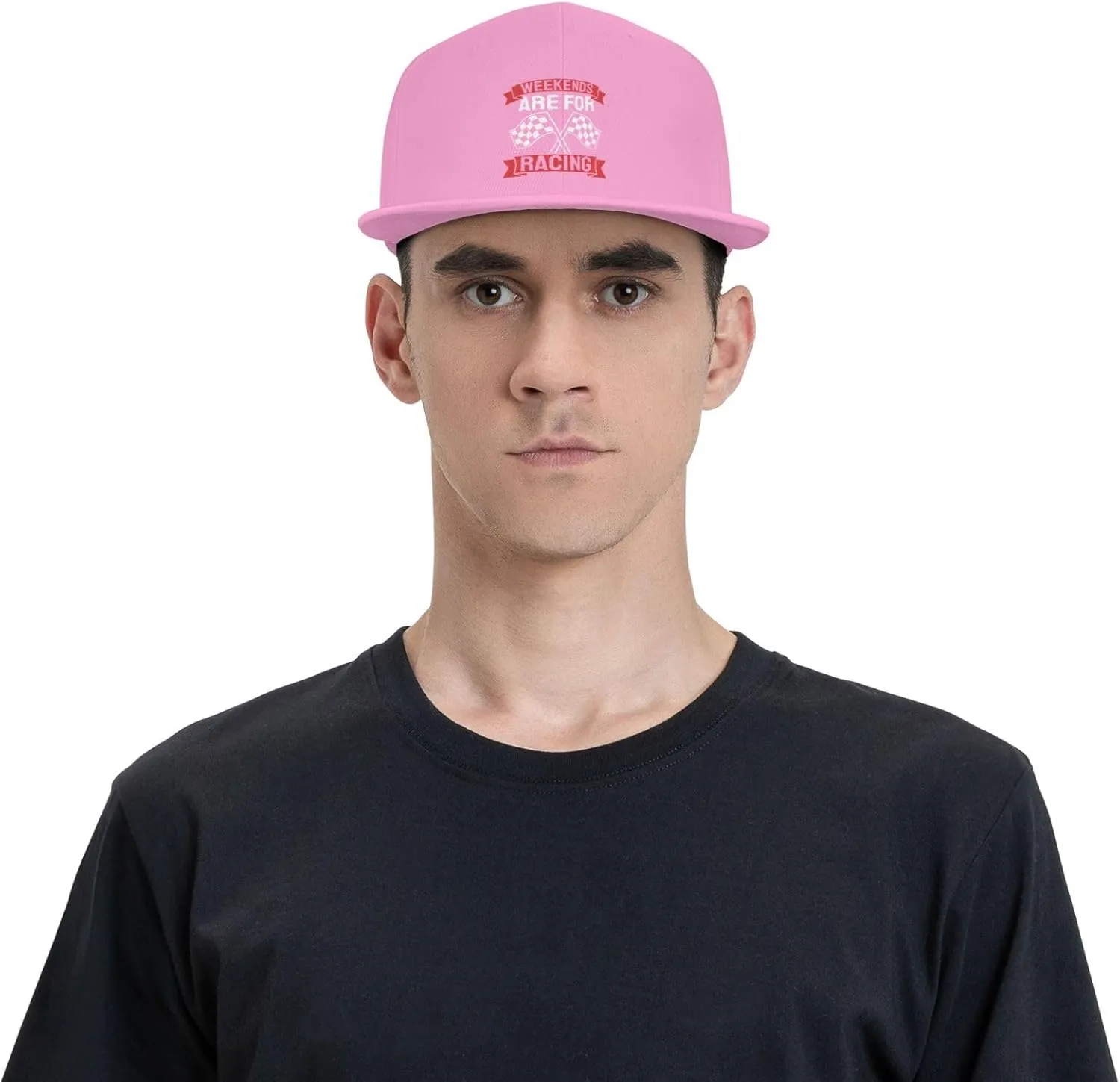 Car Race Bike Racing Racer Flat Brim Baseball Cap,Classic Snapback Hat Adjustable Trucker Hat for Men & Women,Black