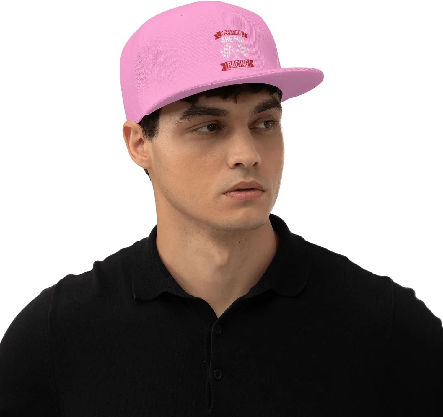 Car Race Bike Racing Racer Flat Brim Baseball Cap,Classic Snapback Hat Adjustable Trucker Hat for Men & Women,Black