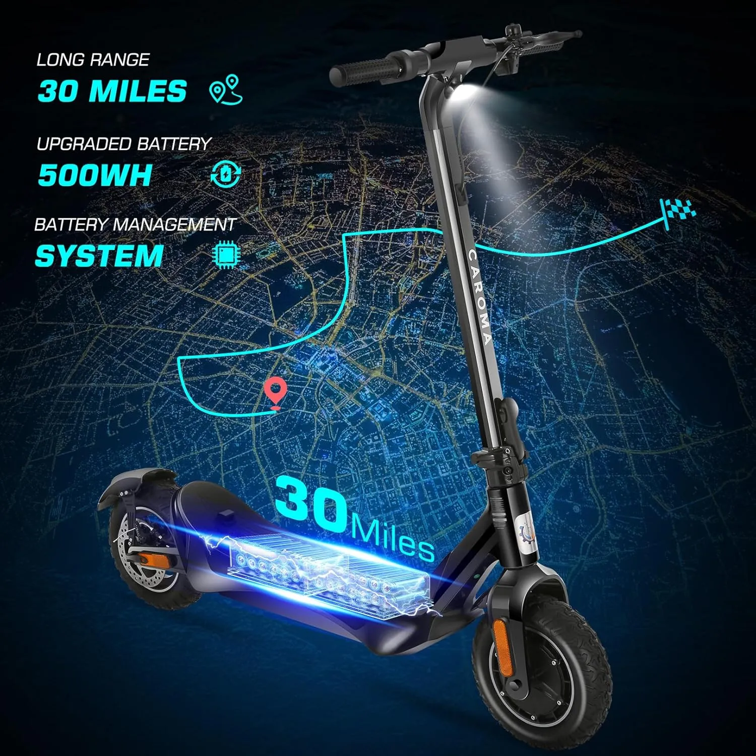 Caroma Electric Scooter Adults, 850W Motor, Max 36 Mph & 30-37 Miles Long Range, 10 Inch Run-Flat Tires, Folding E-Scooter with Dual Motor and Dual Brakes, Smart Control
