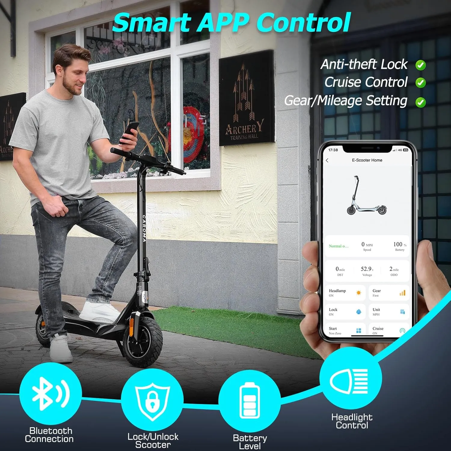 Caroma Electric Scooter Adults, 850W Motor, Max 36 Mph & 30-37 Miles Long Range, 10 Inch Run-Flat Tires, Folding E-Scooter with Dual Motor and Dual Brakes, Smart Control