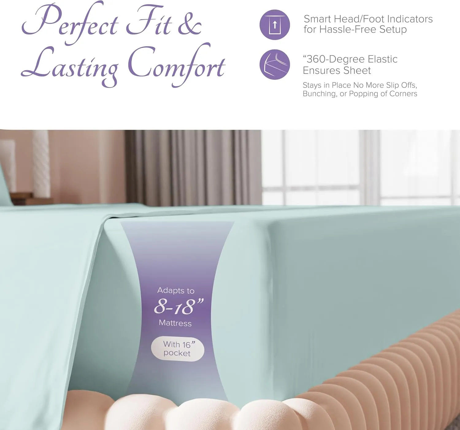 Carressa Linen Luxury Egyptian Cotton 4 PC King Size Sheet Set - 600 Thread Count Deep Pocket Fitted and Flat Sheets, Soft, Cooling Extra Long Staple Hotel-Quality Bedding with Sateen Weave - Sea Foam