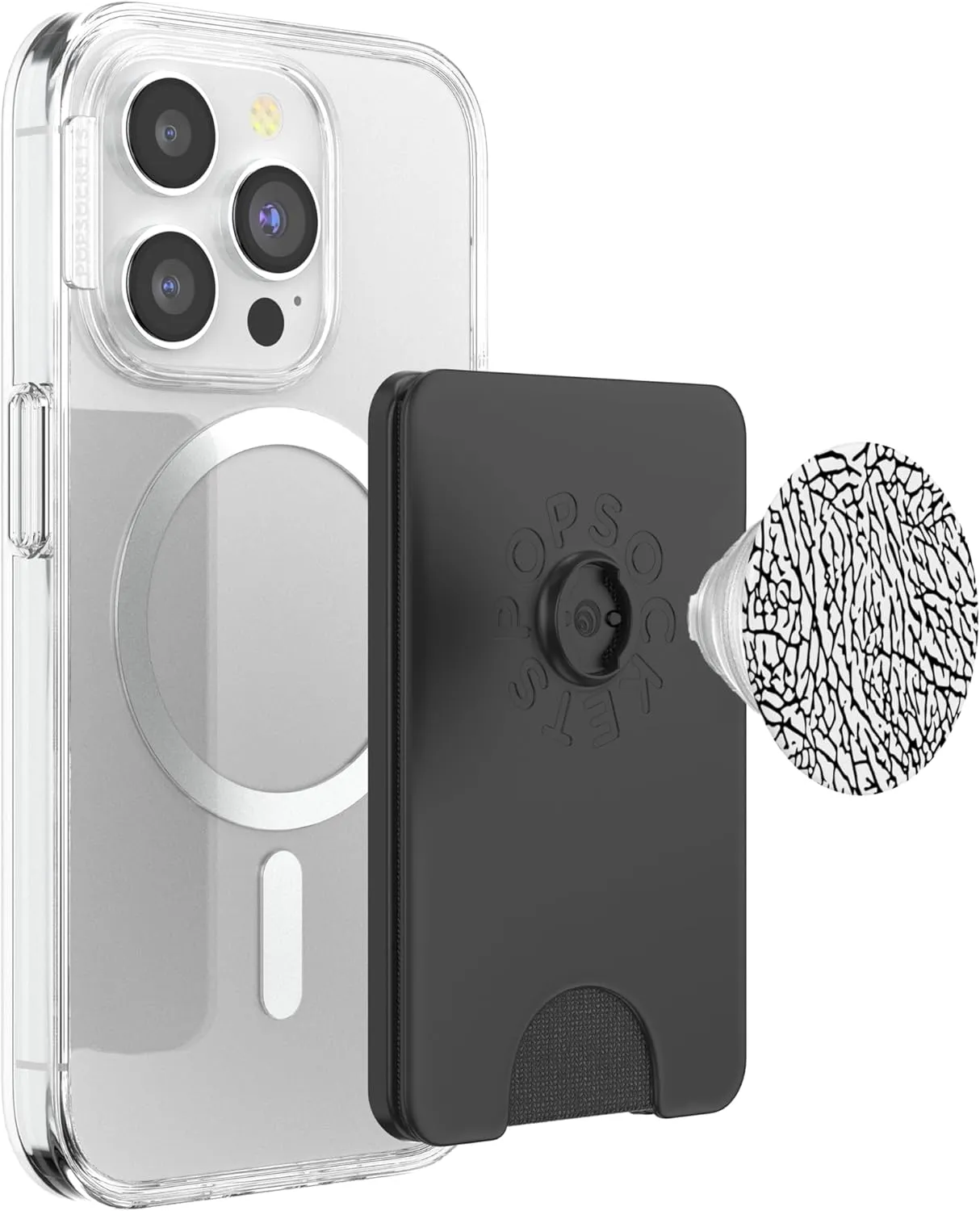 Cement Grey Elephant Print Urban-Inspired Grunge Pattern PopSockets PopWallet for MagSafe