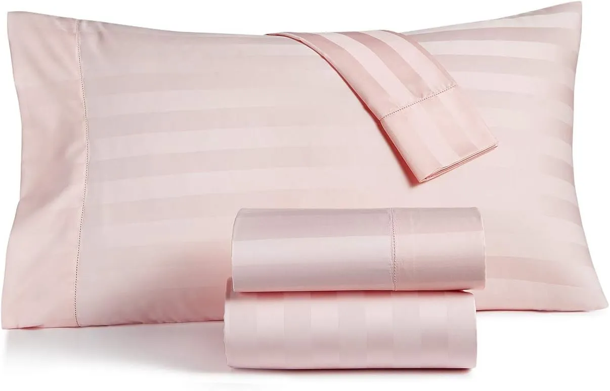 Charter Club Damask Stripe 550 Thread Count Supima Cotton 3 Piece Twin Sheet Set Cotton Candy