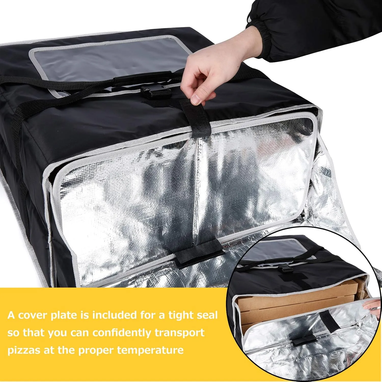 cherrboll Insulated Pizza Delivery Bag Commercial Food Warmer Carrier Bag 20" by 20" by 9" Holds 4-18" Pizza Boxes or Trays