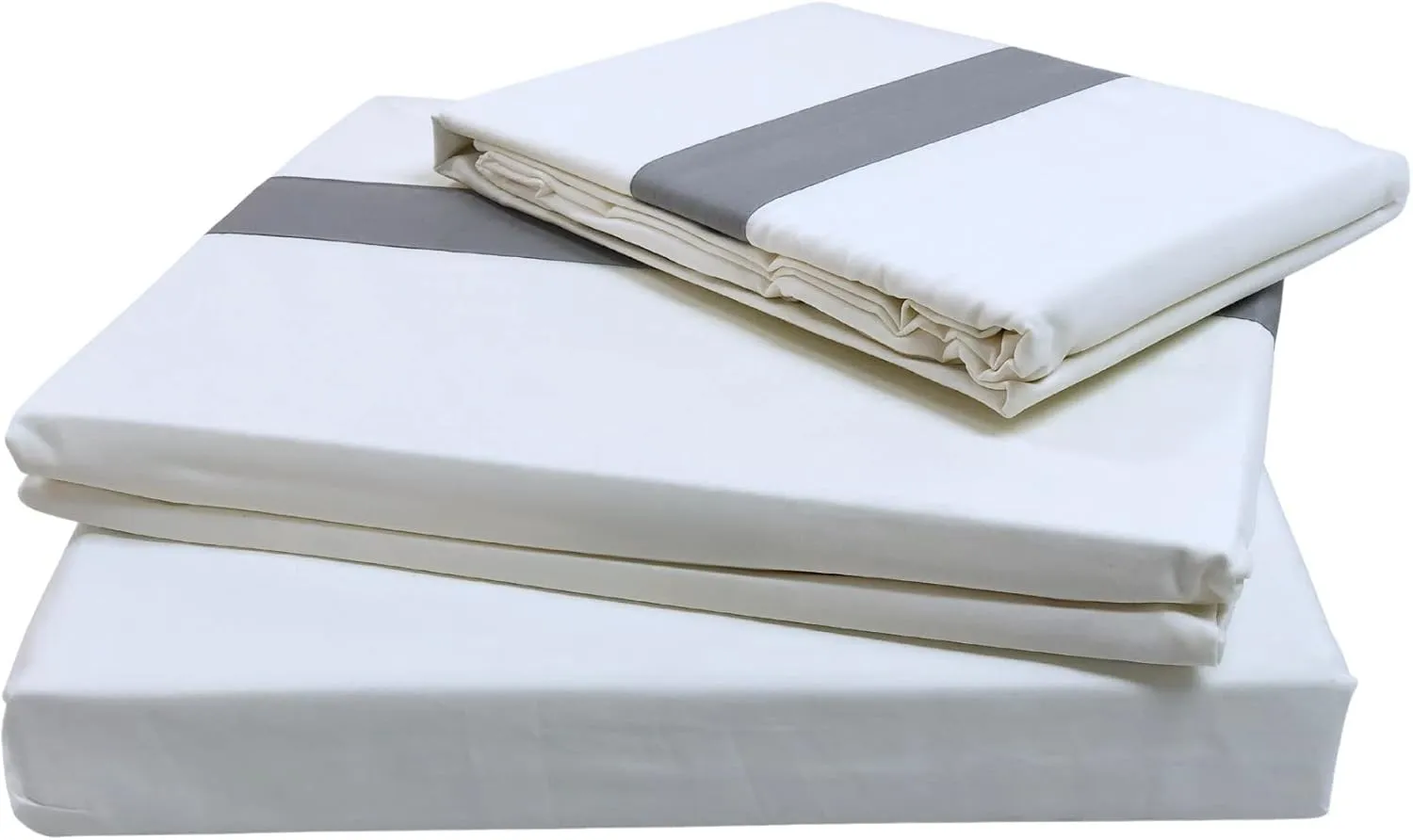 Chezmoi Collection Portofino 4-Piece 400 Thread Count Tencel Cotton Sheet Set - Applique Bordered - Silky Soft, Smooth, Breathable Cooling - King, Gray