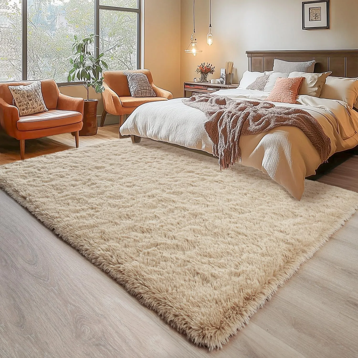 Chicrug Soft Area Rugs for Bedroom Living Room Plush Fluffy Rug 3x5 Feet, Shag Furry Area Rug Carpet Non Shedding for Nursery Children Kids Girls Room Home Decorative, Camel
