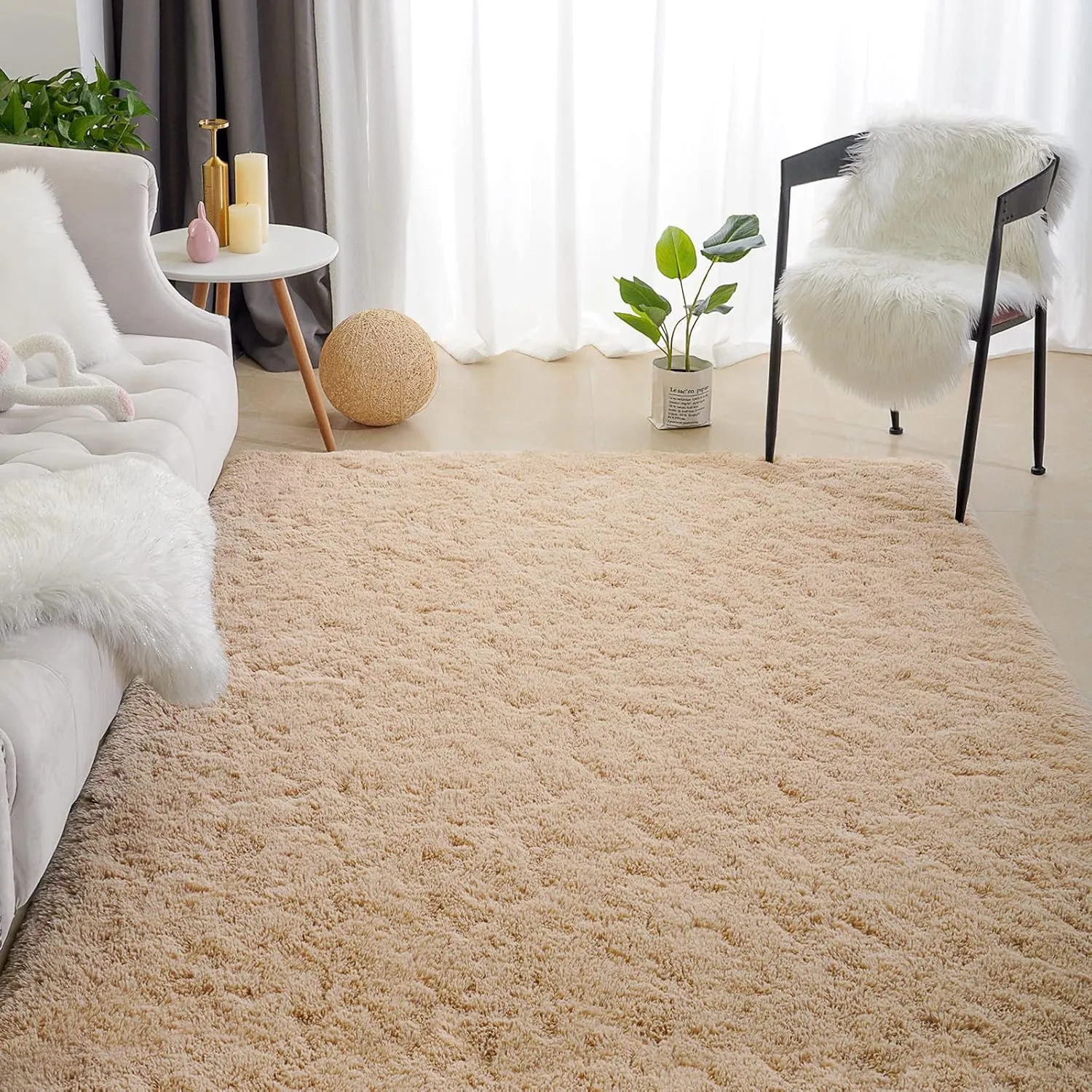 Chicrug Soft Area Rugs for Bedroom Living Room Plush Fluffy Rug 3x5 Feet, Shag Furry Area Rug Carpet Non Shedding for Nursery Children Kids Girls Room Home Decorative, Camel