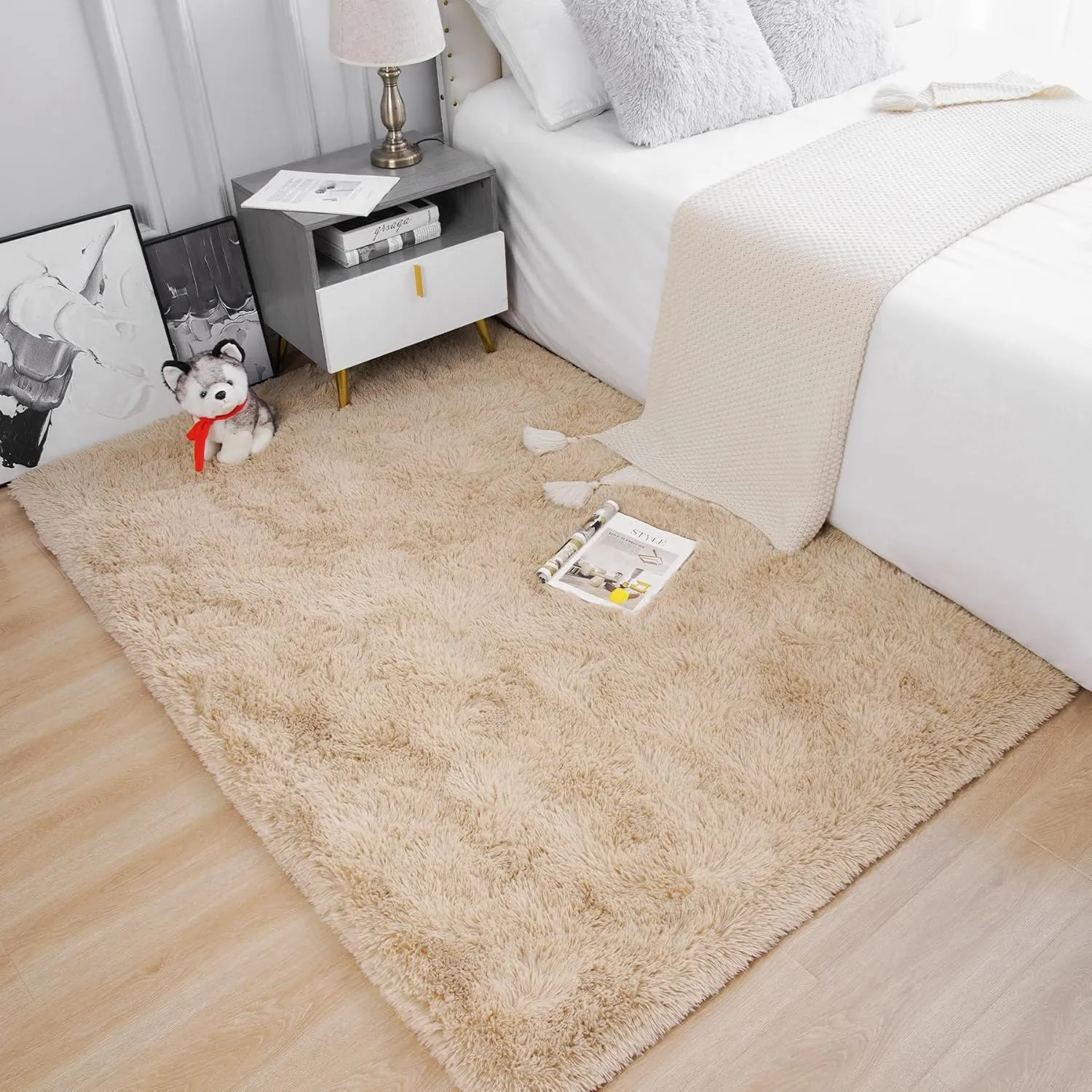 Chicrug Soft Area Rugs for Bedroom Living Room Plush Fluffy Rug 3x5 Feet, Shag Furry Area Rug Carpet Non Shedding for Nursery Children Kids Girls Room Home Decorative, Camel