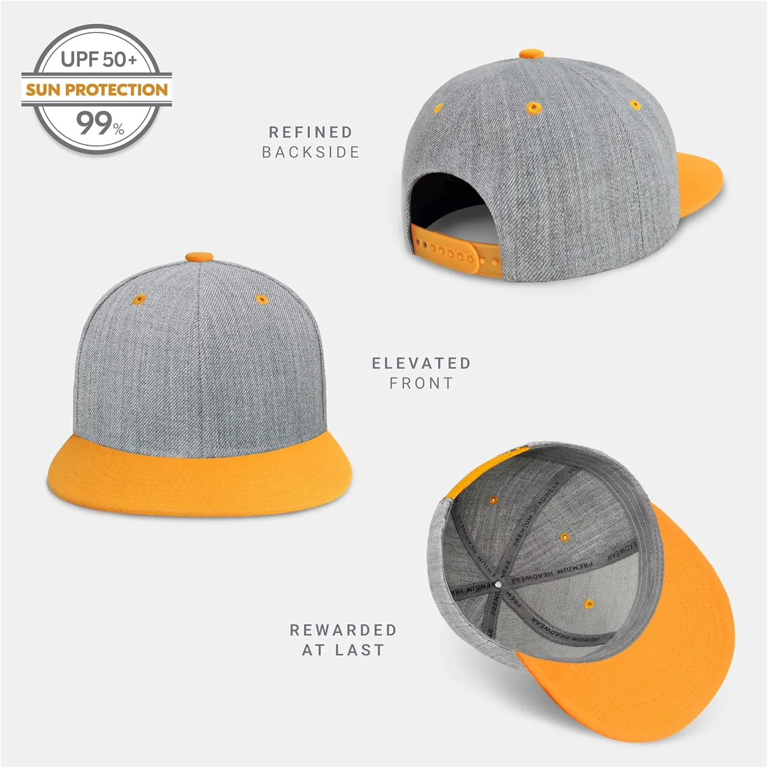 CHOK.LIDS Two Tone Snapback Heather Grey Flat Bill Visor Wool Blend Classic Plain Hats for Men Women Adjustable Baseball Cap