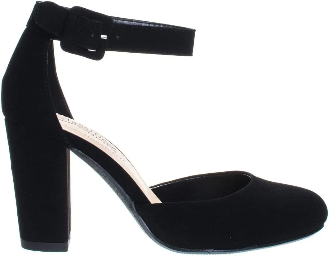 City Classified Women's Comfort Foam Closed Toe Dress Pump Ankle Strap Block Heel