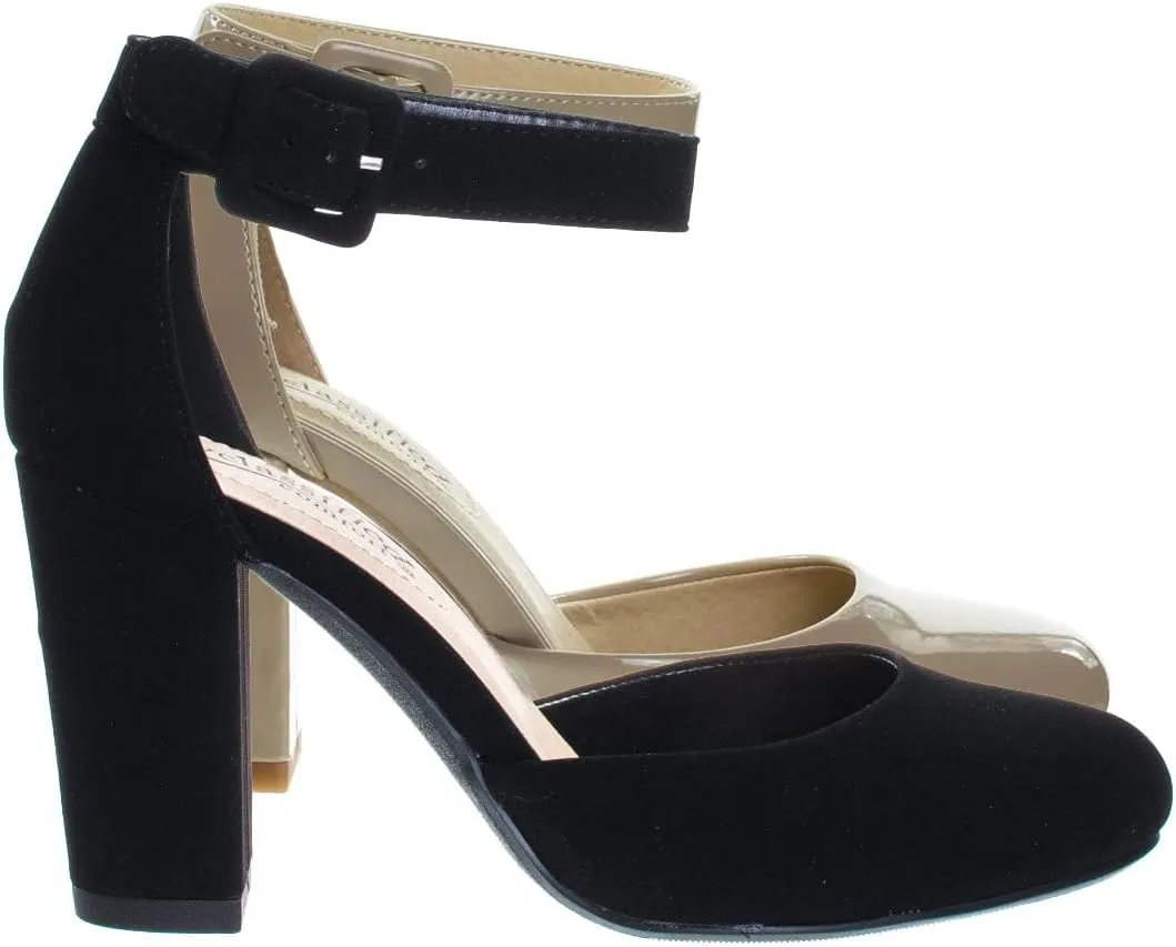 City Classified Women's Comfort Foam Closed Toe Dress Pump Ankle Strap Block Heel