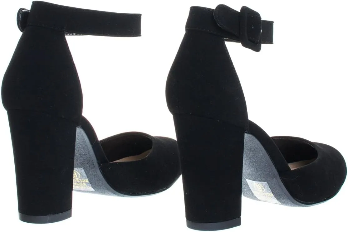 City Classified Women's Comfort Foam Closed Toe Dress Pump Ankle Strap Block Heel