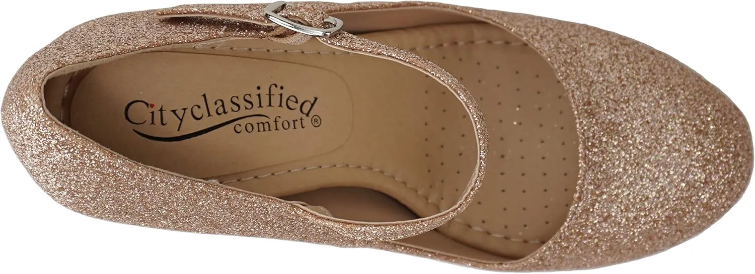 CITYCLASSIFIED “Dennis” ~ Women’s Comfort Extra Padding Insole Stiletto Heel Mary Jane Strap Pump Office Ladies Closed Round Toe Pumps Shoes