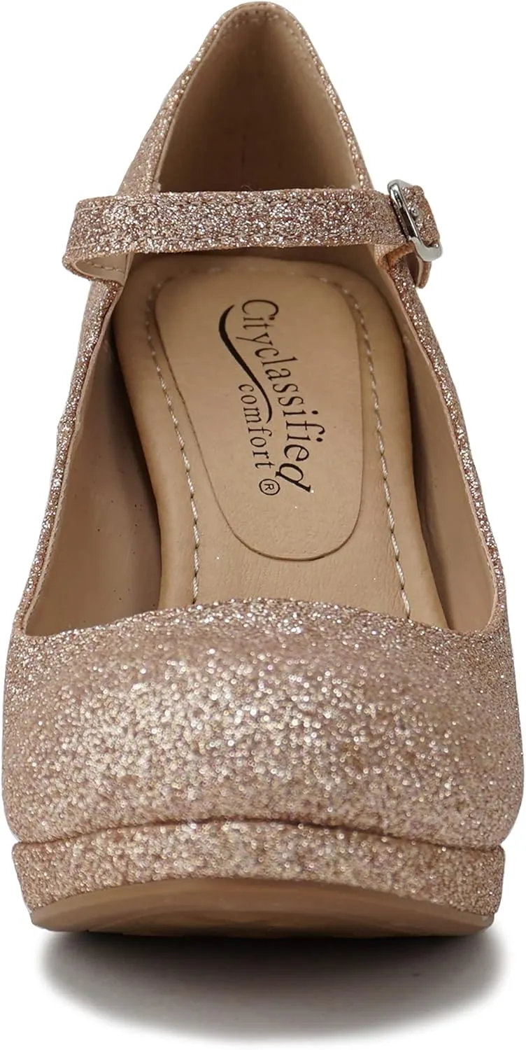 CITYCLASSIFIED “Dennis” ~ Women’s Comfort Extra Padding Insole Stiletto Heel Mary Jane Strap Pump Office Ladies Closed Round Toe Pumps Shoes