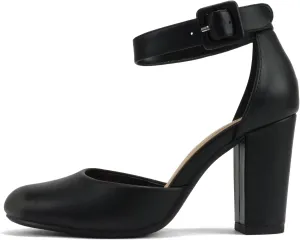 CITYCLASSIFIED “Kelly” ~ Women Comfort Foam Closed Toe Closed Back Counter High Block Heel Pump with Adjustable Ankle Strap