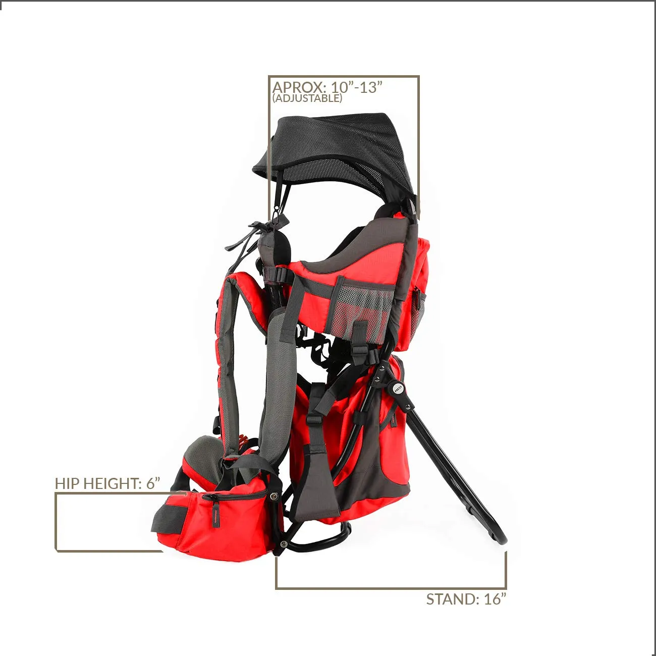 ClevrPlus Canyonero Camping Baby Backpack Hiking Kid Toddler Child Carrier with Stand and Sun Shade Visor, Red