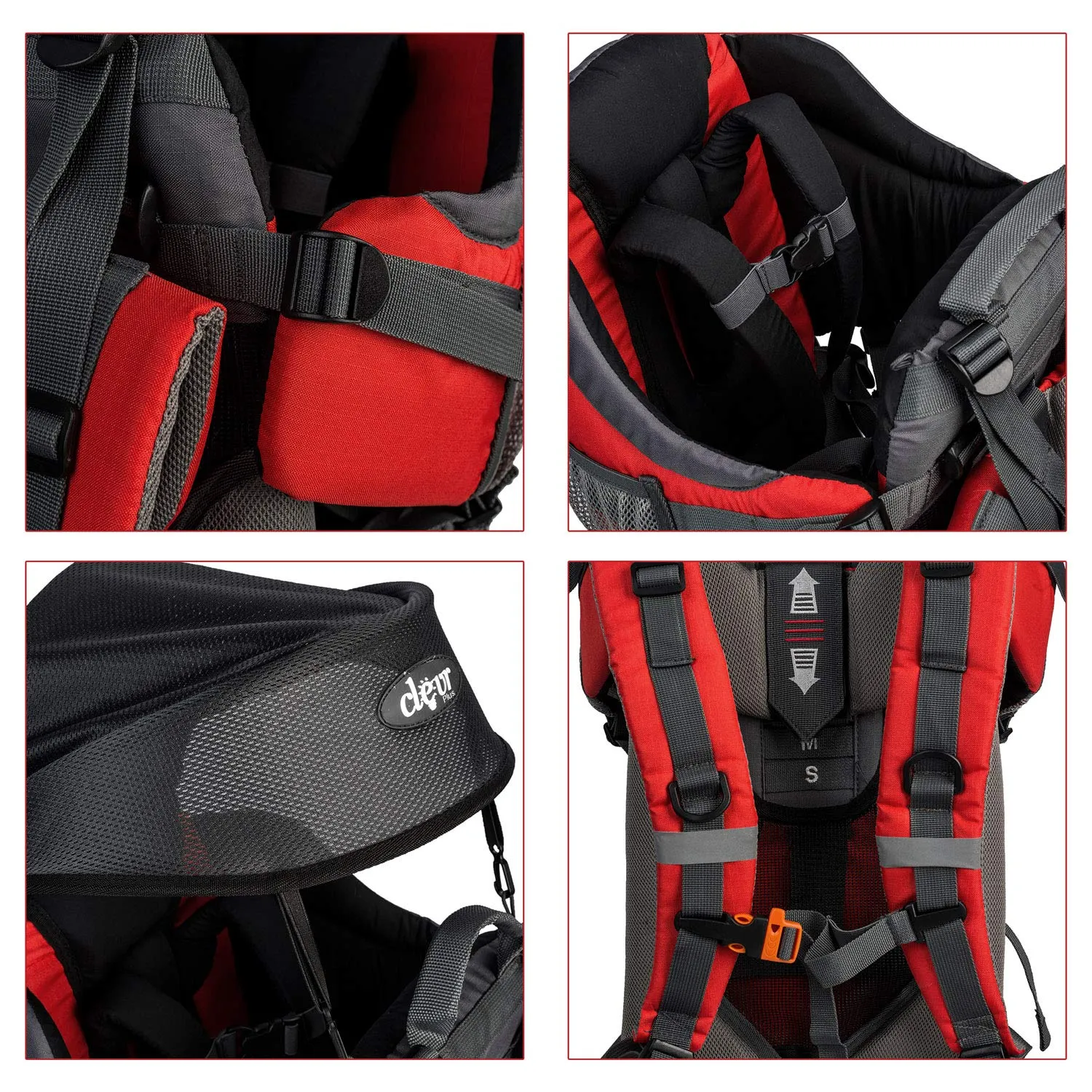ClevrPlus Canyonero Camping Baby Backpack Hiking Kid Toddler Child Carrier with Stand and Sun Shade Visor, Red