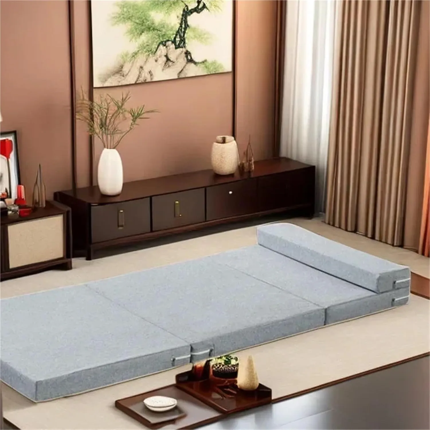Collapsible Mattress Single Memory Foam Folding Mattresses Soft Lazy Tatami Yoga Mat for Sleeping Camping and Sleeping(Beige,120x200x5cm)