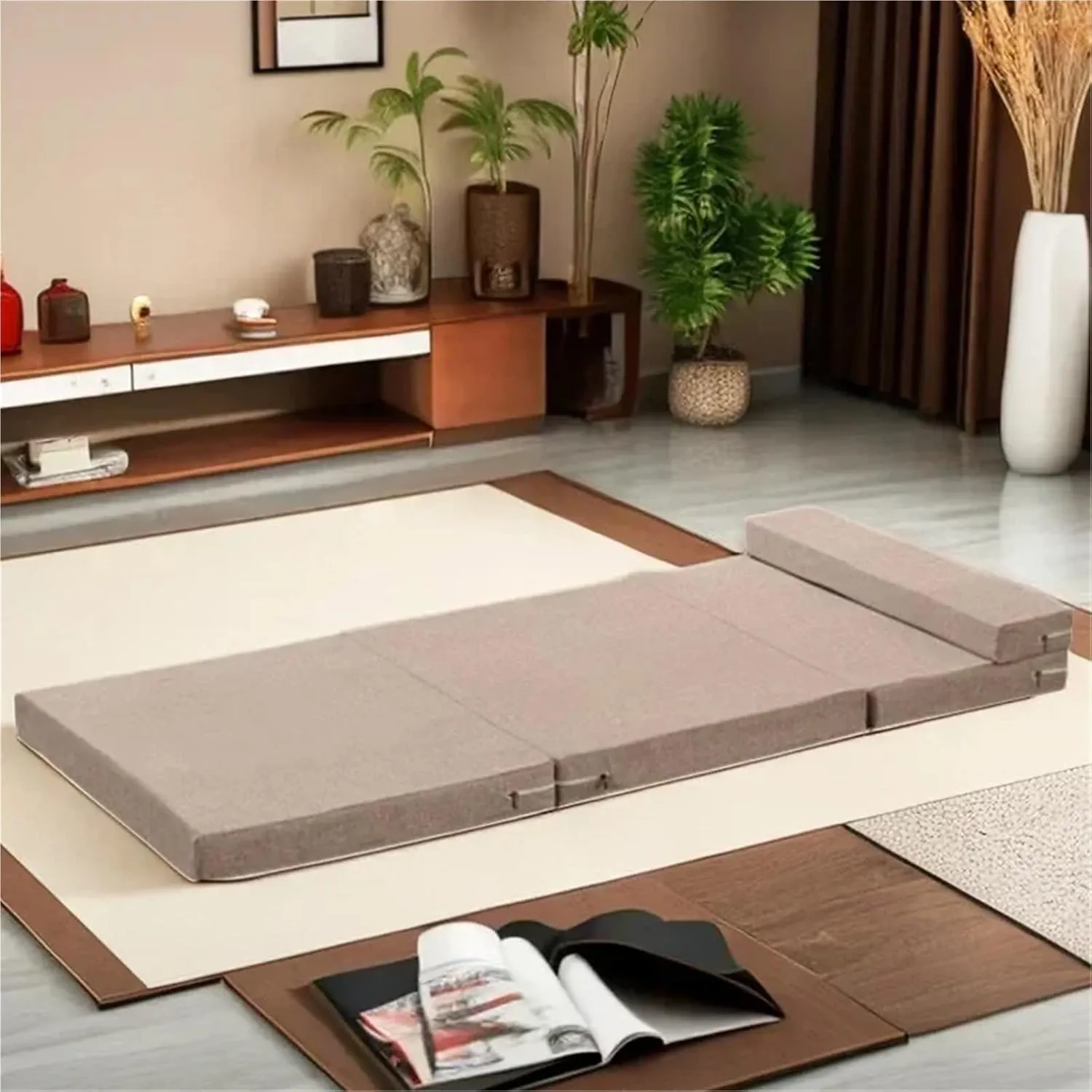 Collapsible Mattress Single Memory Foam Folding Mattresses Soft Lazy Tatami Yoga Mat for Sleeping Camping and Sleeping(Beige,120x200x5cm)