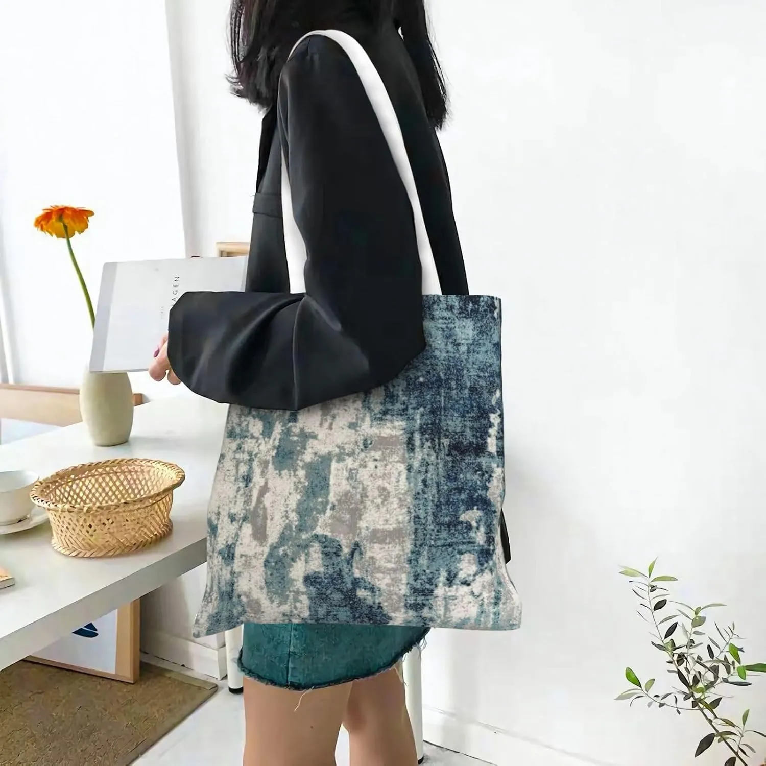 Colorful Brick Print Foldable Tote Bag For Women Large Tote Shoulder Handbag Reusable Grocery Bags Travel Work