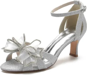 COMFASH 2.56'' Wedding Shoes Evening Party Shoes Party Peep Toe Kitten Heels Pump Sliver Glitter Peep Toe Pump Heel Sandals