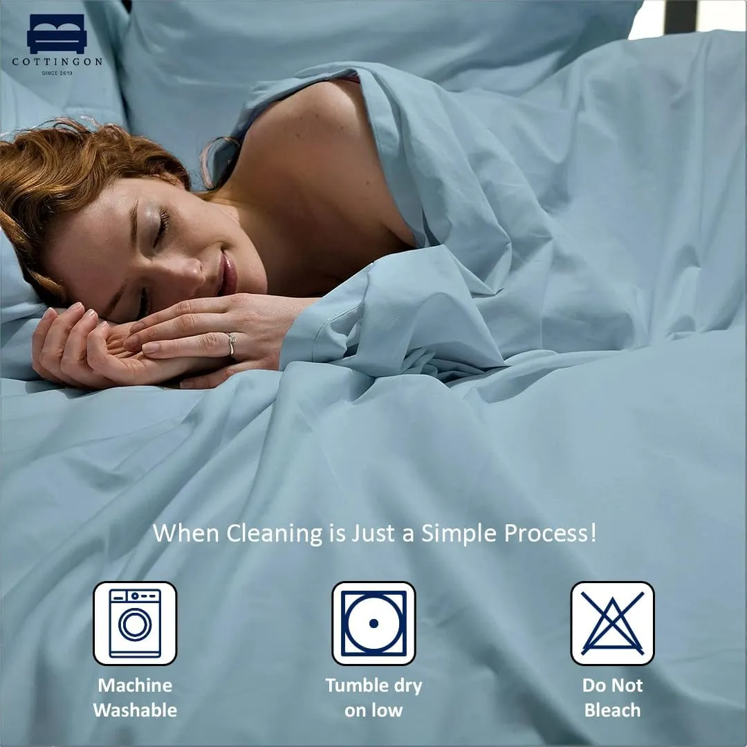 Cottingon RV King Sheets 72 x 80,Luxury Soft 100% Egyptian Cotton, 4 Pcs Camper Bedding Set to Fit Upto 15" Deep Custom RV Mattress, Light Blue Solid