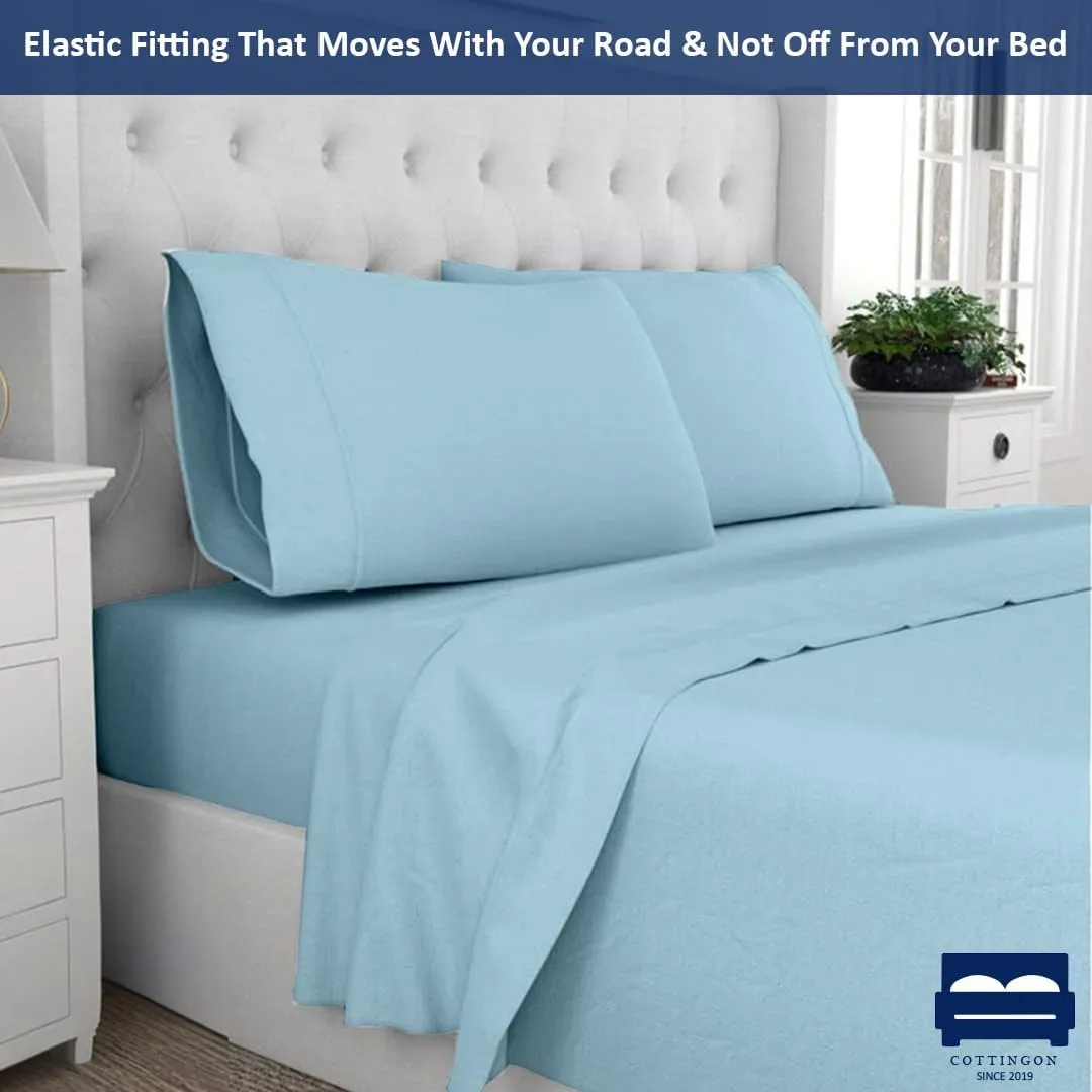 Cottingon RV King Sheets 72 x 80,Luxury Soft 100% Egyptian Cotton, 4 Pcs Camper Bedding Set to Fit Upto 15" Deep Custom RV Mattress, Light Blue Solid