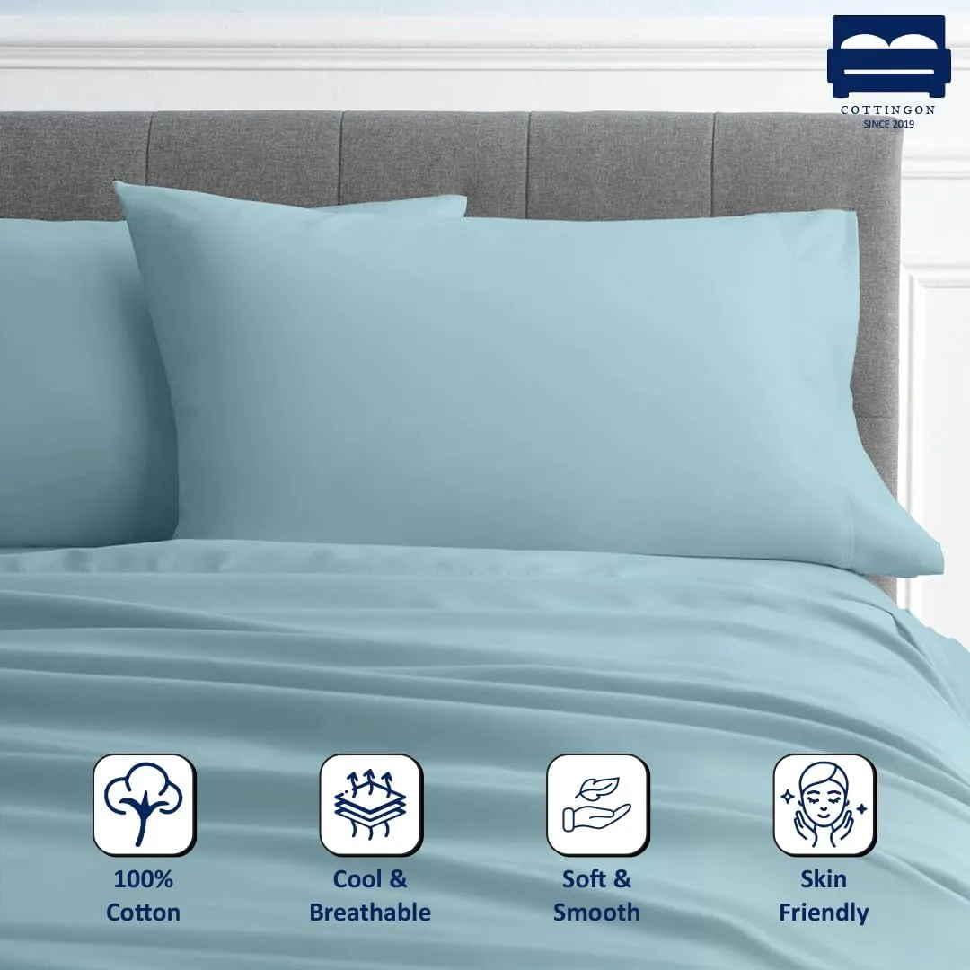 Cottingon RV King Sheets 72 x 80,Luxury Soft 100% Egyptian Cotton, 4 Pcs Camper Bedding Set to Fit Upto 15" Deep Custom RV Mattress, Light Blue Solid