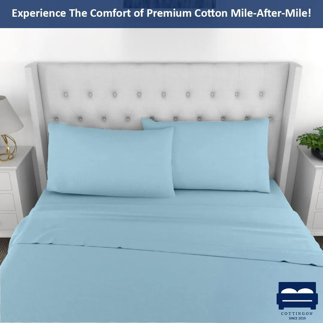 Cottingon RV King Sheets 72 x 80,Luxury Soft 100% Egyptian Cotton, 4 Pcs Camper Bedding Set to Fit Upto 15" Deep Custom RV Mattress, Light Blue Solid