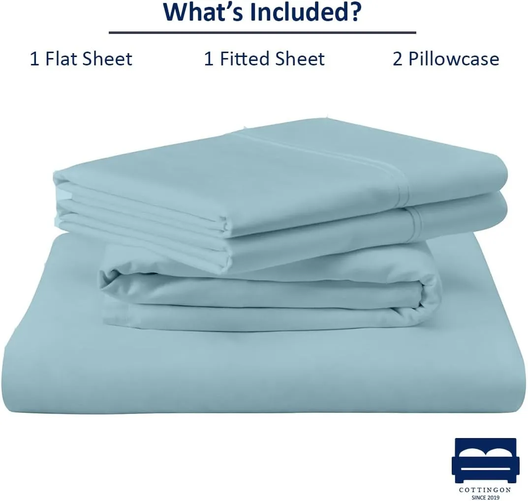 Cottingon RV King Sheets 72 x 80,Luxury Soft 100% Egyptian Cotton, 4 Pcs Camper Bedding Set to Fit Upto 15" Deep Custom RV Mattress, Light Blue Solid