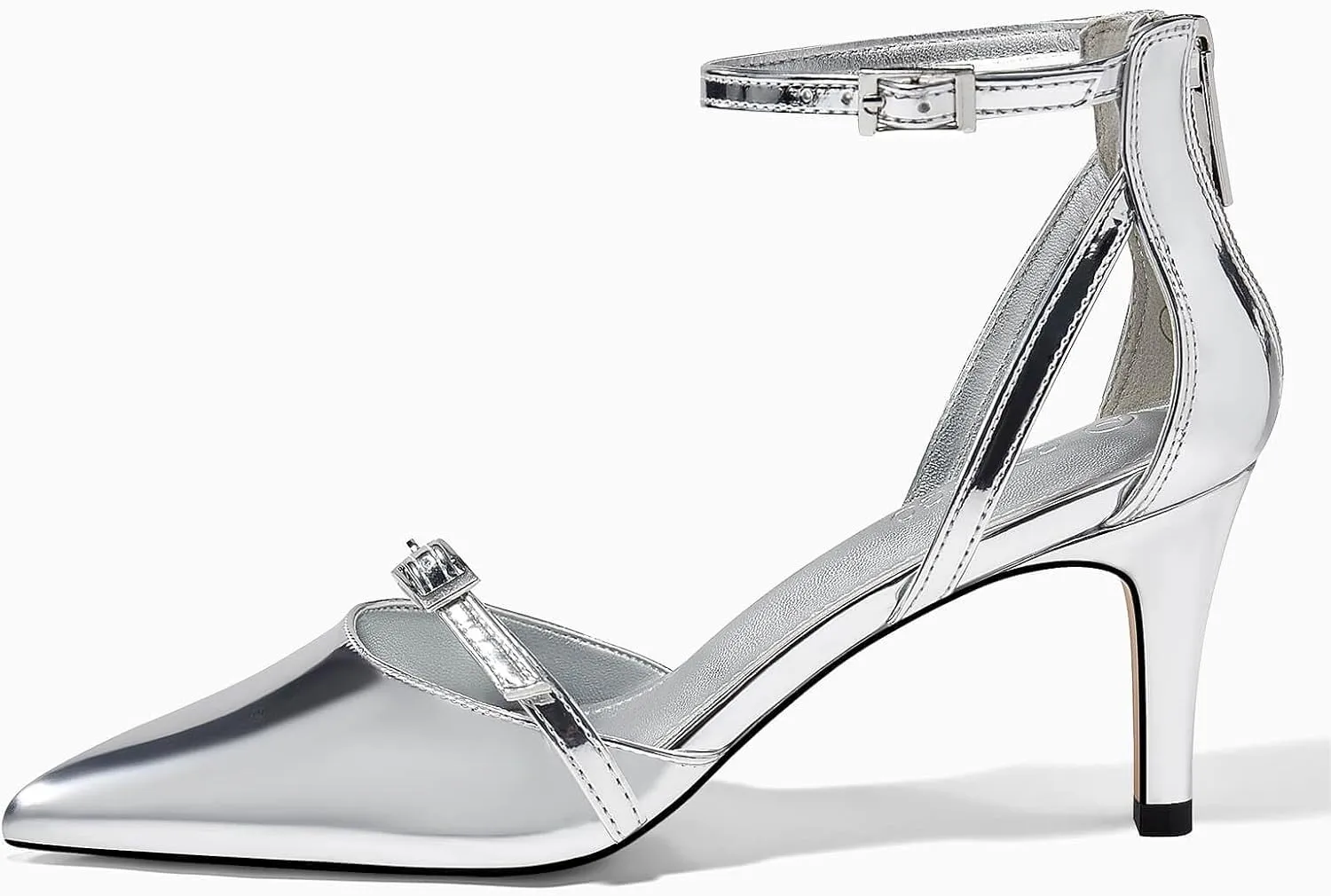 Coutgo Women's Stiletto High Heels Closed Pointed Toe Buckle Ankle Strap Pumps Wedding Party Dress Shoes
