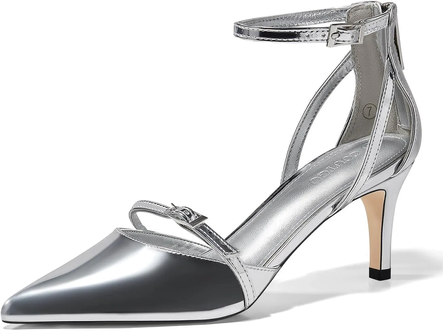 Coutgo Women's Stiletto High Heels Closed Pointed Toe Buckle Ankle Strap Pumps Wedding Party Dress Shoes