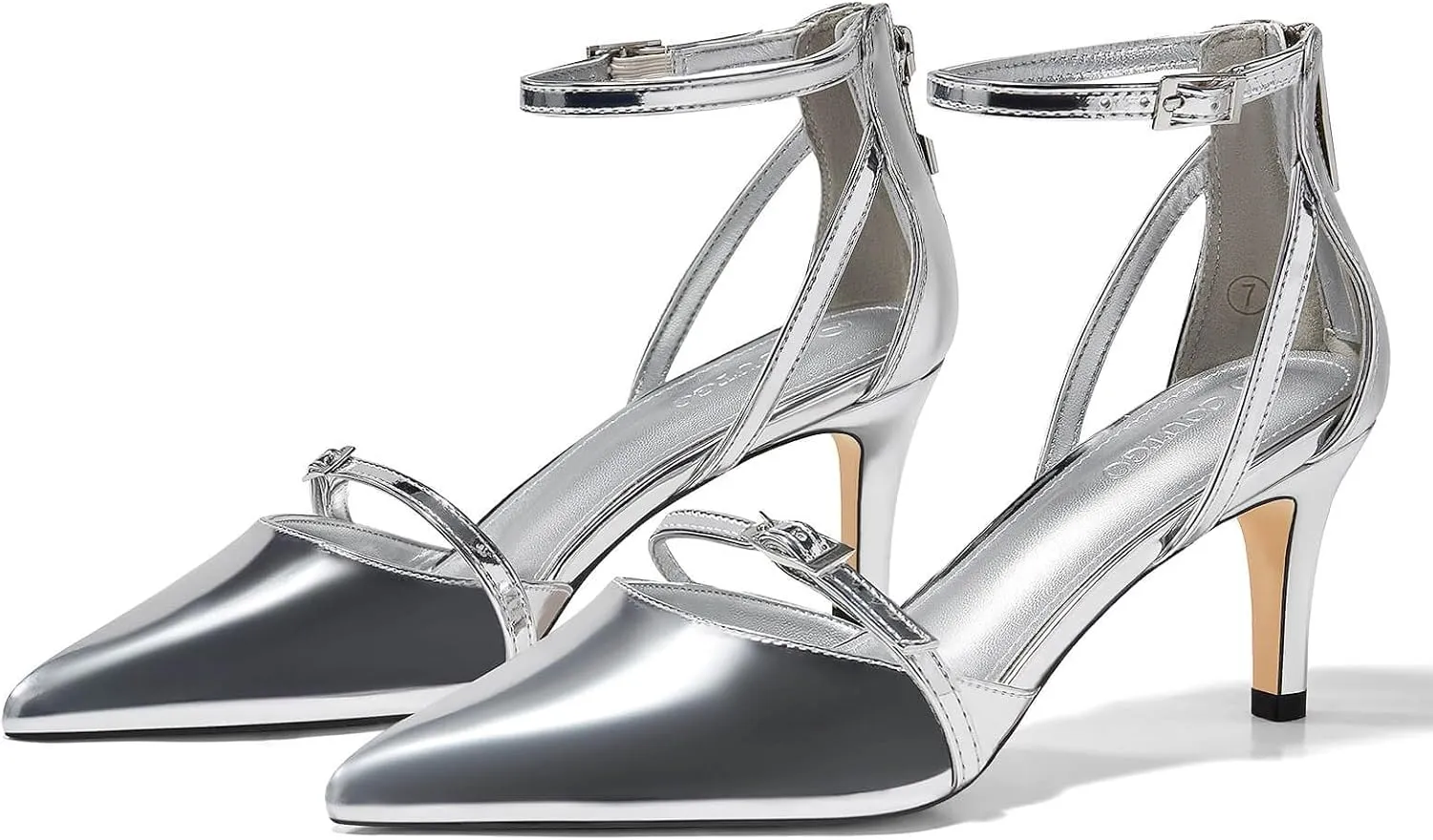 Coutgo Women's Stiletto High Heels Closed Pointed Toe Buckle Ankle Strap Pumps Wedding Party Dress Shoes