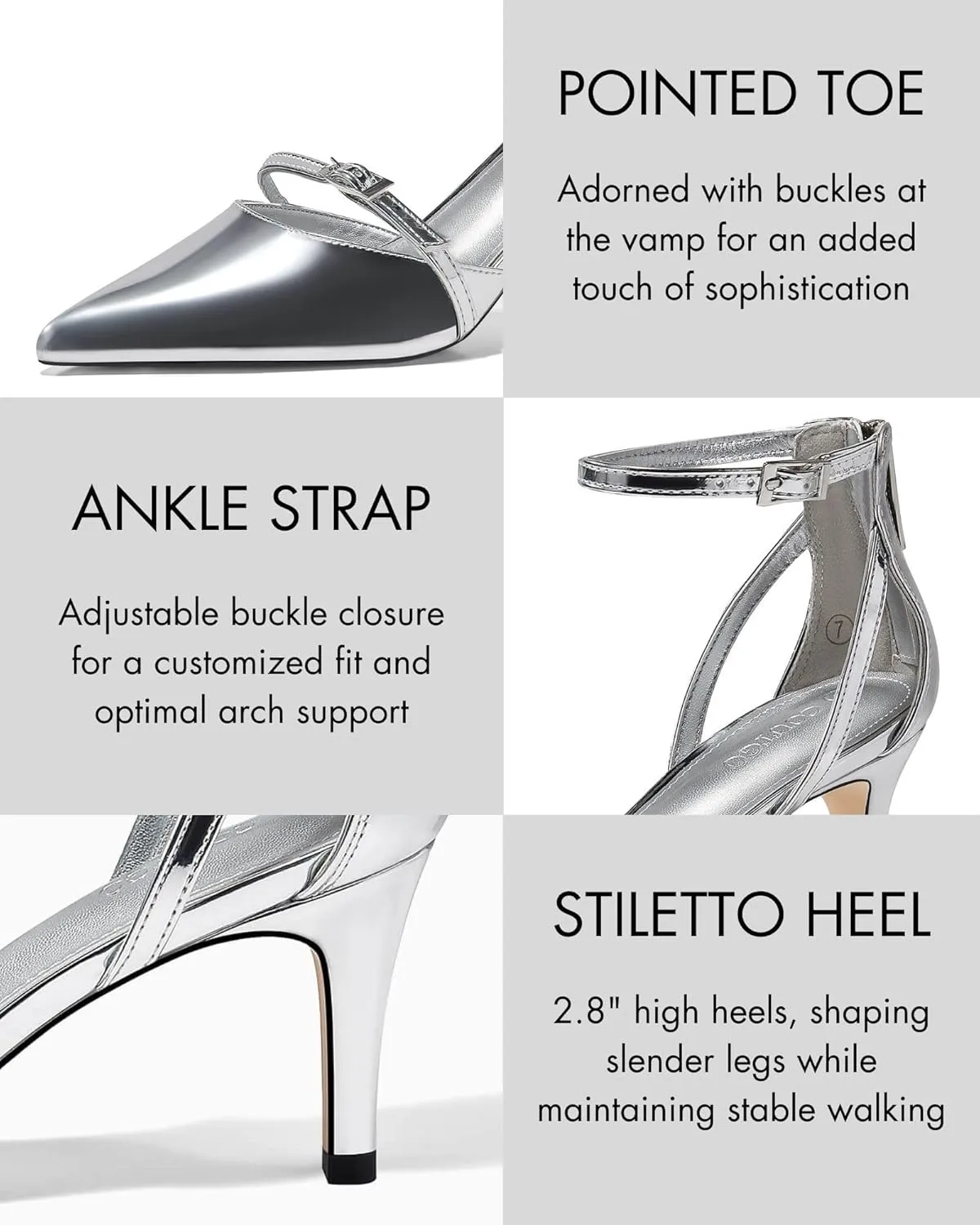 Coutgo Women's Stiletto High Heels Closed Pointed Toe Buckle Ankle Strap Pumps Wedding Party Dress Shoes
