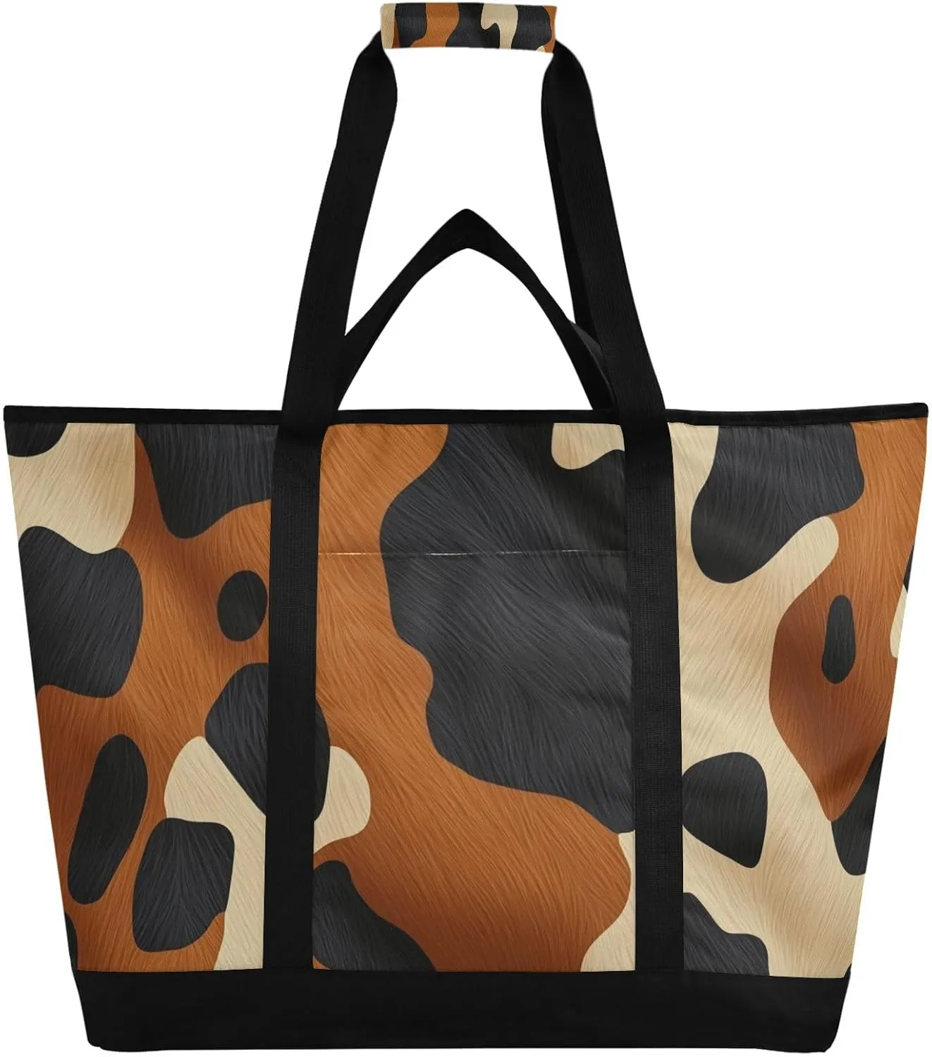 Cow Print Reusable Insulated Lunchbox Cooler Bag, Leakproof Kitchen Grocery Bag Collapsible Portable Cooler Tote Bag for Picnic, Camping, Office, Travel