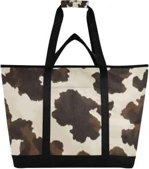 Cow Print Reusable Insulated Lunchbox Cooler Bag, Leakproof Kitchen Grocery Bag Collapsible Portable Cooler Tote Bag for Picnic, Camping, Office, Travel