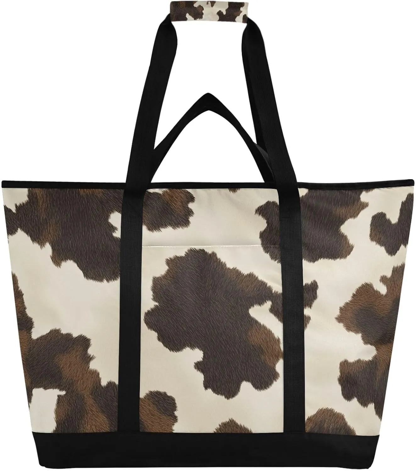 Cow Print Reusable Insulated Lunchbox Cooler Bag, Leakproof Kitchen Grocery Bag Collapsible Portable Cooler Tote Bag for Picnic, Camping, Office, Travel