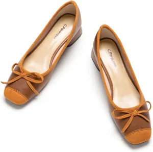 C.Paravano Women's Pump | Square Toe Low Block Heels | Closed Toe Chunky Heels | Leather Low Heel Pumps | Dress Wedding Shoes