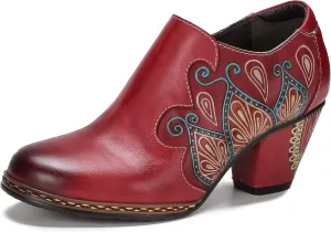 CrazycatZ Leather Pumps,Womens Colorful Vintage Block Heel Shoes Pumps
