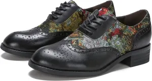 CrazycatZ Women's Leather Oxford Shoes Perforated Lace up Wingtip Colorful Leather Oxfords Vintage