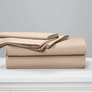 Cuddledown Dreamstead 100% Cotton Bed Sheets Set | 300 Thread Count | Luxurious Sateen Weave | Pure Combed Cotton | Soft | Wrinkle Resistant | 4 Piece Set | Khaki | King | 78” x 80”